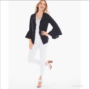 Chicos Bell Sleeve Linen Fringed Jacket Black XL